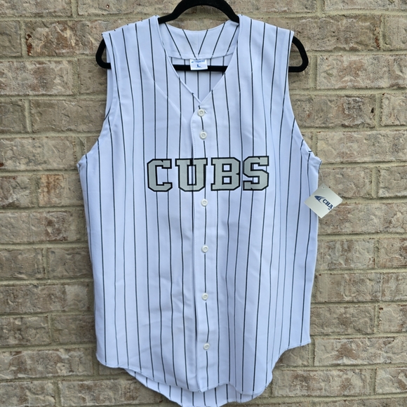 Vintage CHAMPRO SPORTS CUBS Button Up Sleeveless Jersey White Stripes #16 RARE - Picture 1 of 11